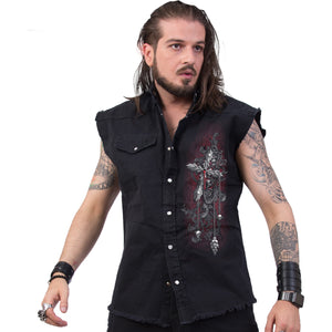 CROSS OF DARKNESS - Sleeveless Stone Washed Worker Black