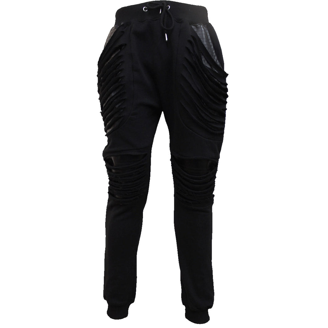 GOTHIC ROCK - Joggers Slashed with Pu Leather Inserts