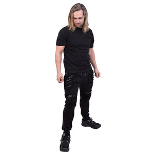 GOTHIC ROCK - Joggers Slashed with Pu Leather Inserts