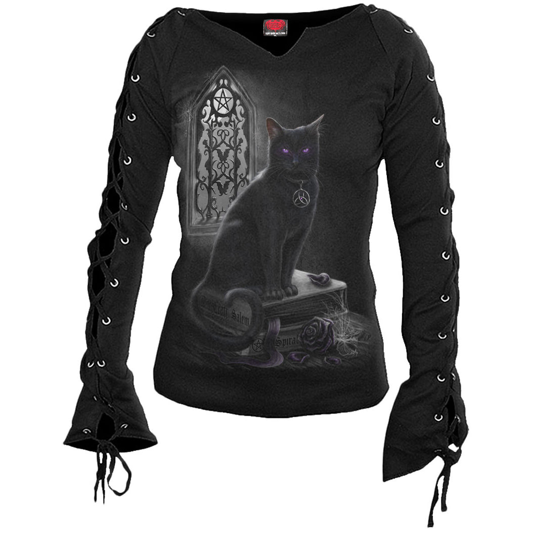 WITCH CAT - Laceup Sleeve Top Black