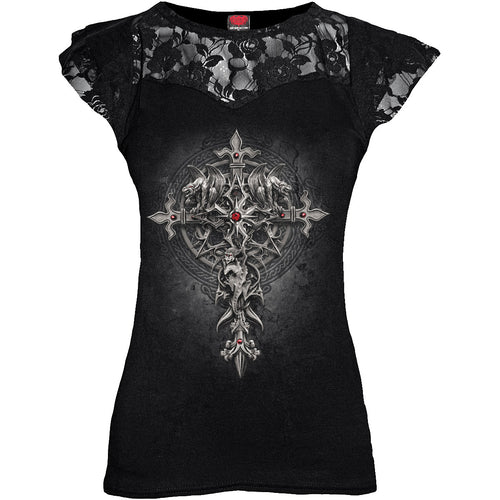 CUSTODIAN - Lace Layered Cap Sleeve Top Black