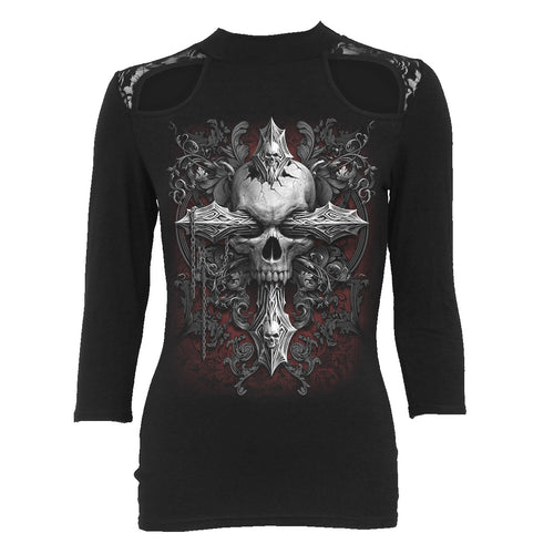 CROSS OF DARKNESS - Lace Shoulder 3/4 Sleeve Top