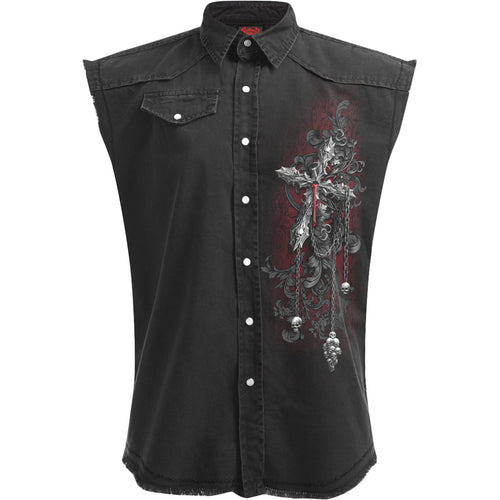 CROSS OF DARKNESS - Sleeveless Stone Washed Worker Black