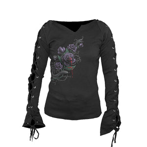 FATAL ATTRACTION  - Laceup Sleeve Top Black