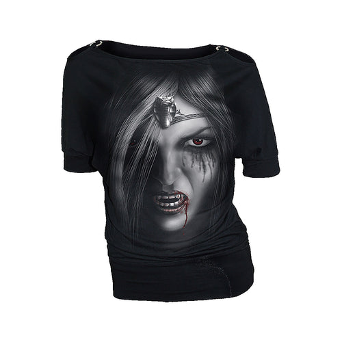 VIPER QUEEN  - Boat Neck Baggy Mid Sleeve Top Black