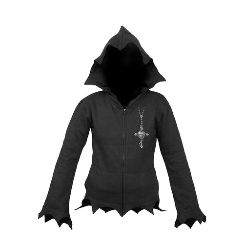 GOTH PRAYER  - Zig Zag Hem Full Zip Hoody Black