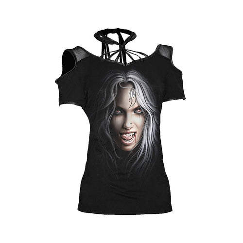 REVAMPED  - Tassle Neck Top Black