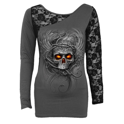 ROOTS OF HELL - Lace One Shoulder Top Grey