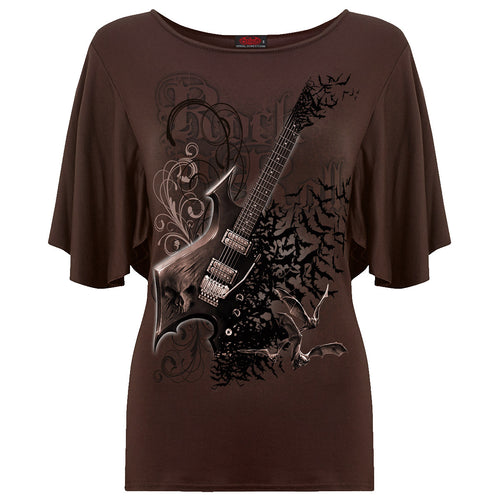 NIGHT RIFFS - Boat Neck Bat Sleeve Top Chocolate