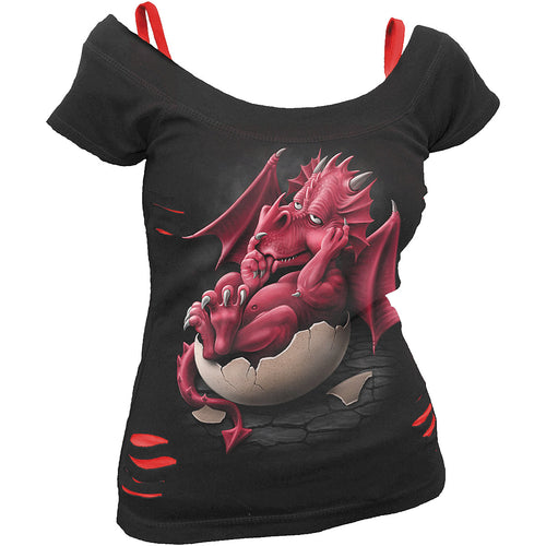 GROWING PAINS - 2in1 Red Ripped Top Black