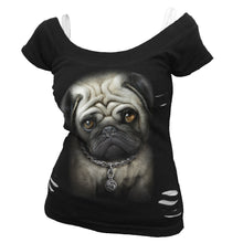 Load image into Gallery viewer, PUG LIFE - 2in1 White Ripped Top Black