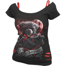 Load image into Gallery viewer, TED THE IMPALER - TEDDY BEAR - 2in1 Red Ripped Top Black