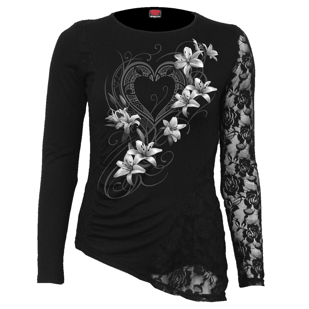PURE OF HEART - One Lace Sleeve Gathered Top