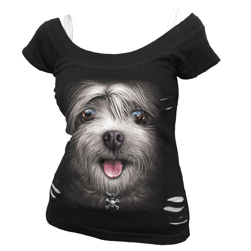 MISTY EYES - 2in1 White Ripped Top Black