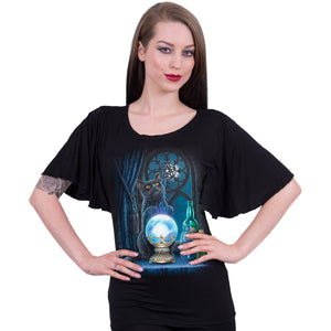 THE WITCHES APRENTICE - Boat Neck Bat Sleeve Top Black