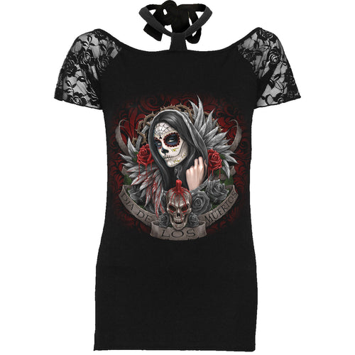 MUERTOS DIAS - Knotted NeckBand Lace Shoulder Top