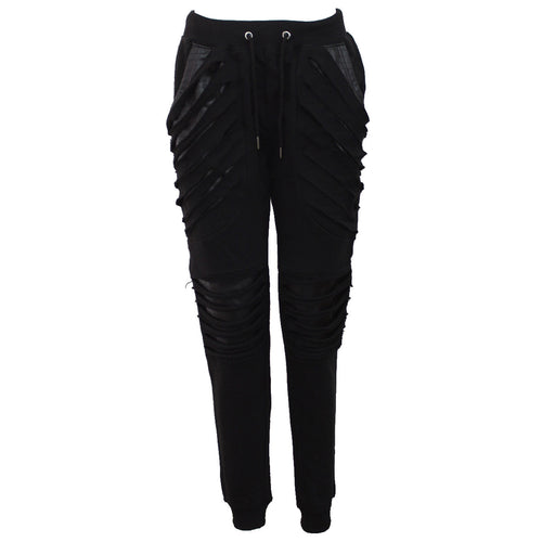 GOTHIC ROCK - Ladies Joggers Slashed with Pu Leather Inserts