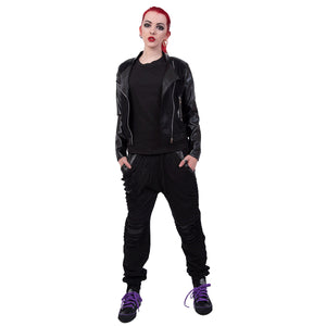 GOTHIC ROCK - Ladies Joggers Slashed with Pu Leather Inserts