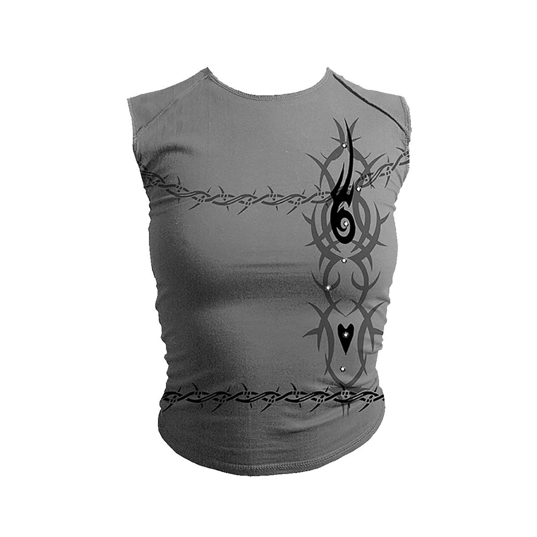 BARBED TRIBAL - STUDS  - All Over Sleeveless InsideOut Silver