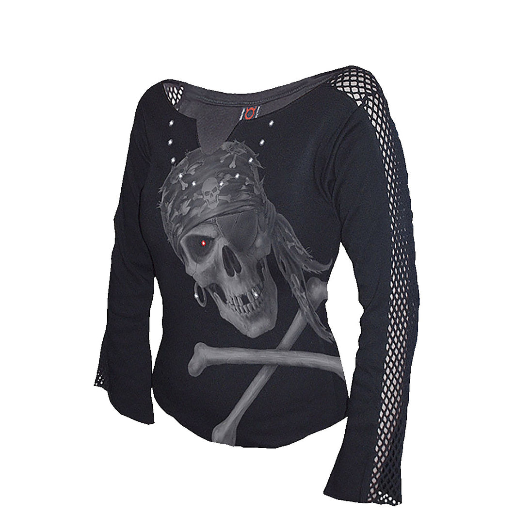 FASHION PIRATE- STUDS  - All Over Longsleeve MeshSleeve Black