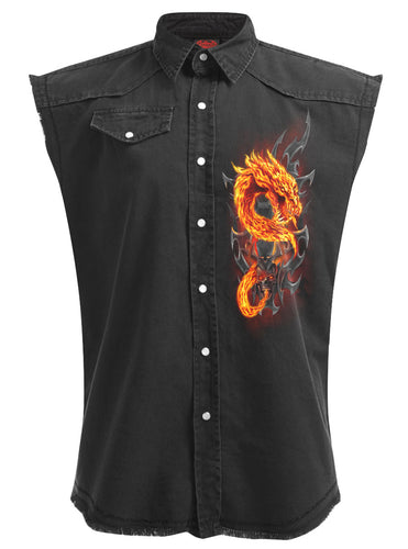 FIRE DRAGON - Sleeveless Stone Washed Worker Black