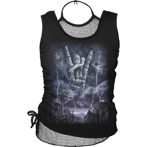ROCK ETERNAL - 2in1 Neck Tie Mesh Top Black