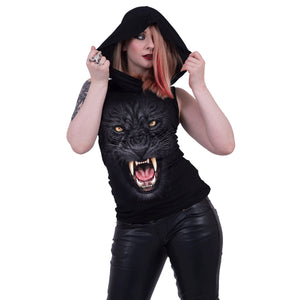 TRIBAL PANTHER - Sleeveless Gothic Hood Black