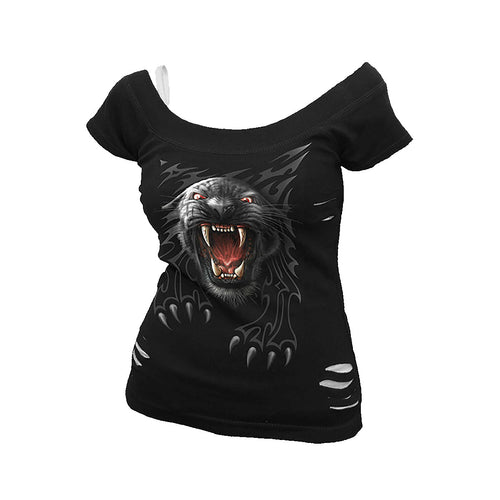 TRIBAL INSTINCT  - 2in1 White Ripped Top Black